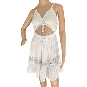Boho White Cotton Embroidered Dress India Free Size Metallic Threads